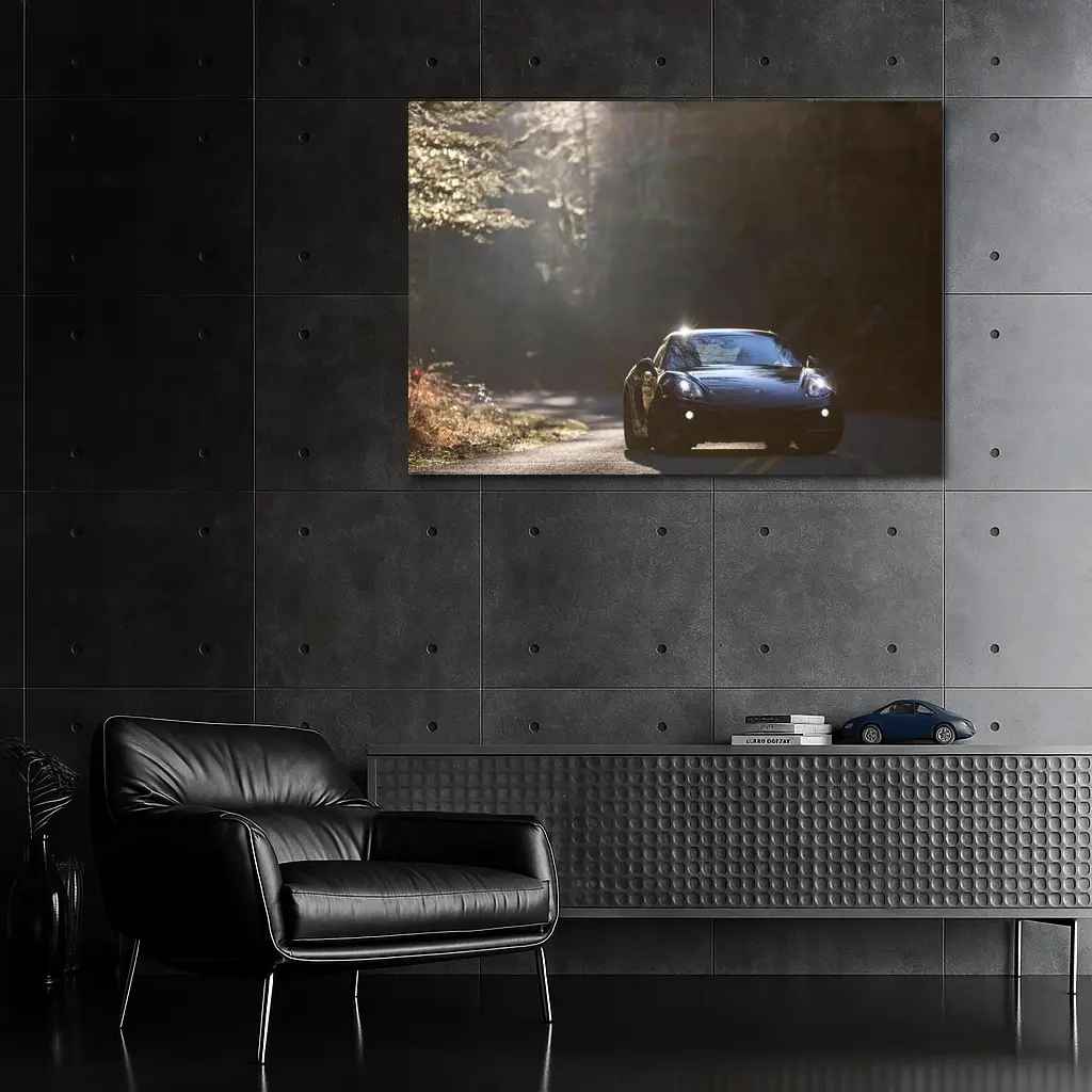 Porsche Cayman Black on Forest Road – Wall Art
