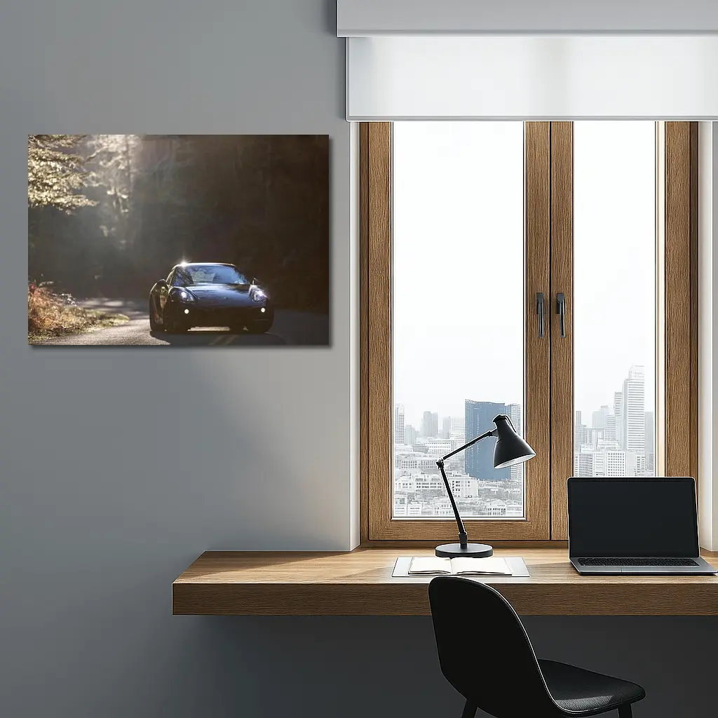 Porsche Cayman Black on Forest Road – Wall Art
