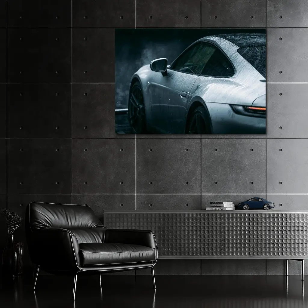 Porsche 911 Silver Rain Wet Dark – Wall Art