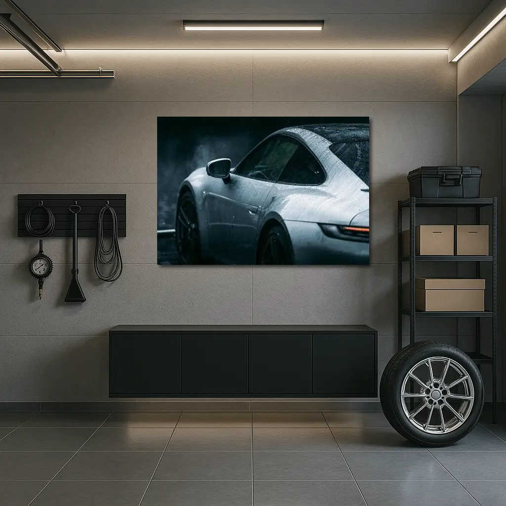 Porsche 911 Silver Rain Wet Dark – Wall Art