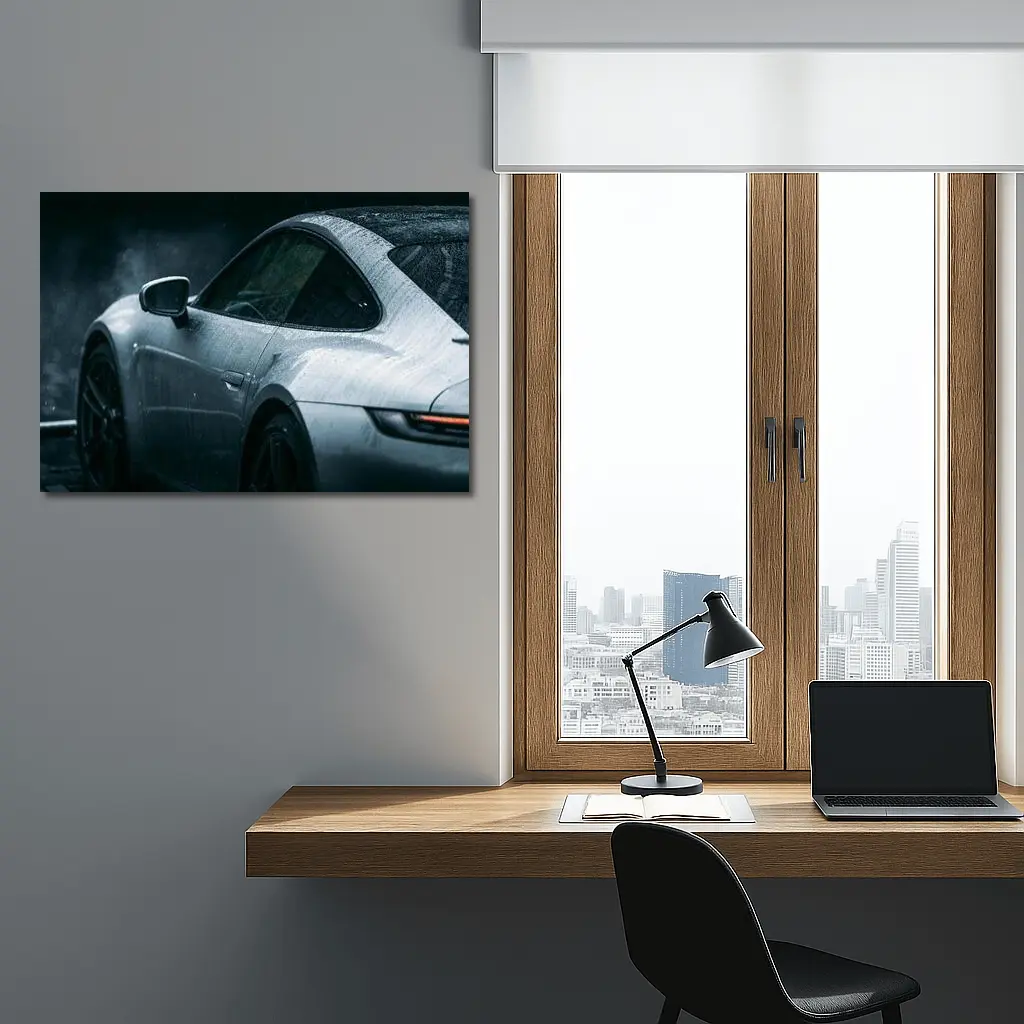 Porsche 911 Silver Rain Wet Dark – Wall Art