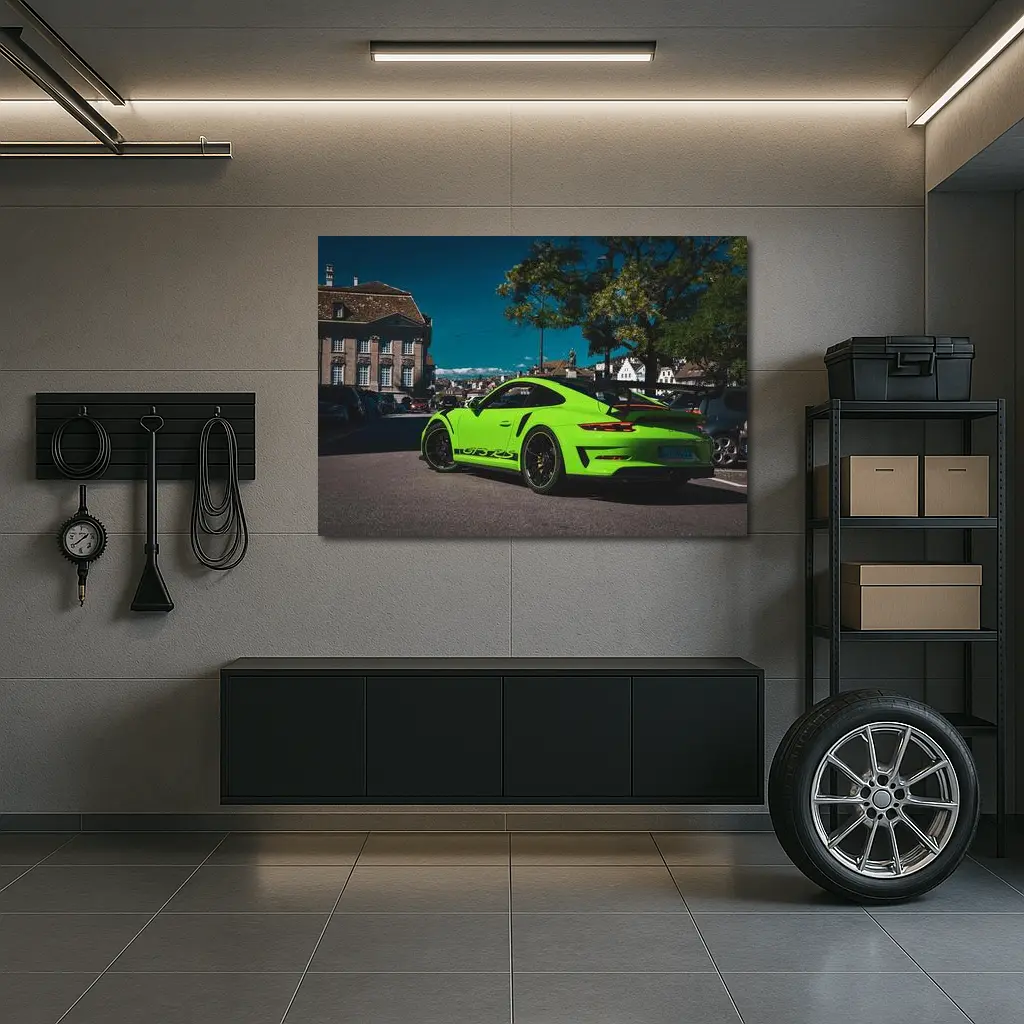 Porsche GT3 RS Lime Green City Street – Wall Art