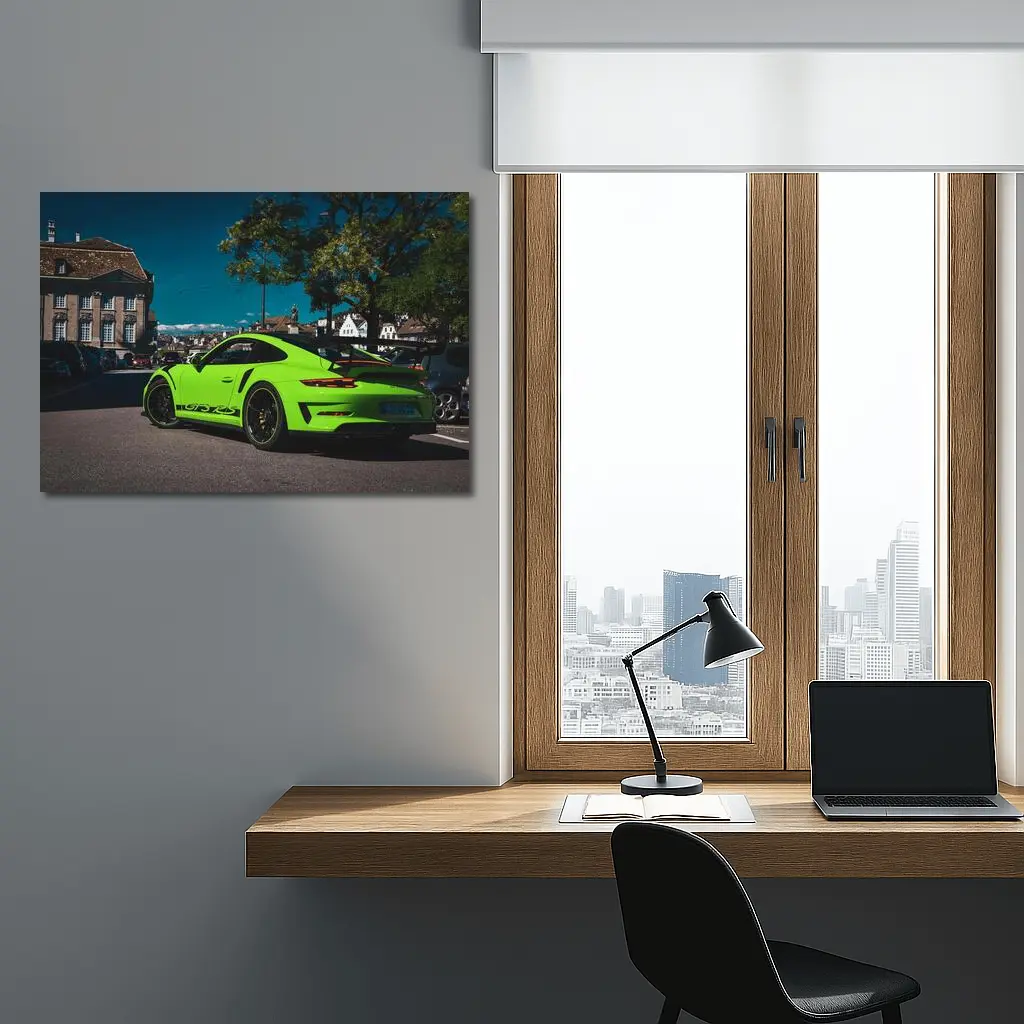 Porsche GT3 RS Lime Green City Street – Wall Art
