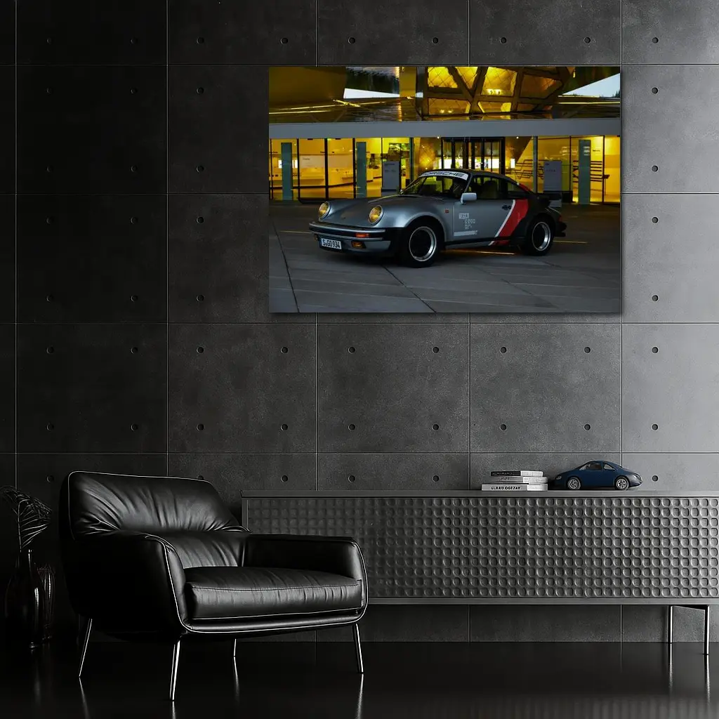 Porsche 911 Turbo Silver Classic Car Night – Wall Art