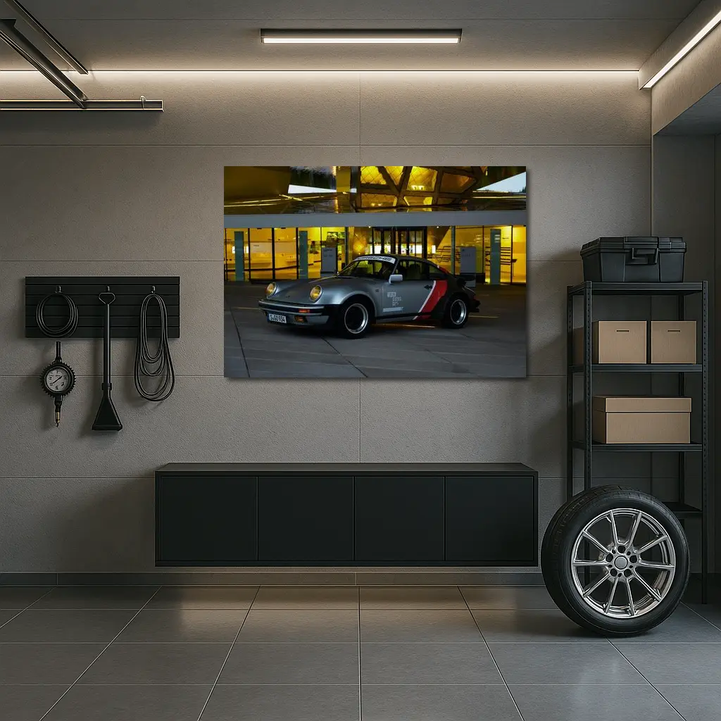 Porsche 911 Turbo Silver Classic Car Night – Wall Art