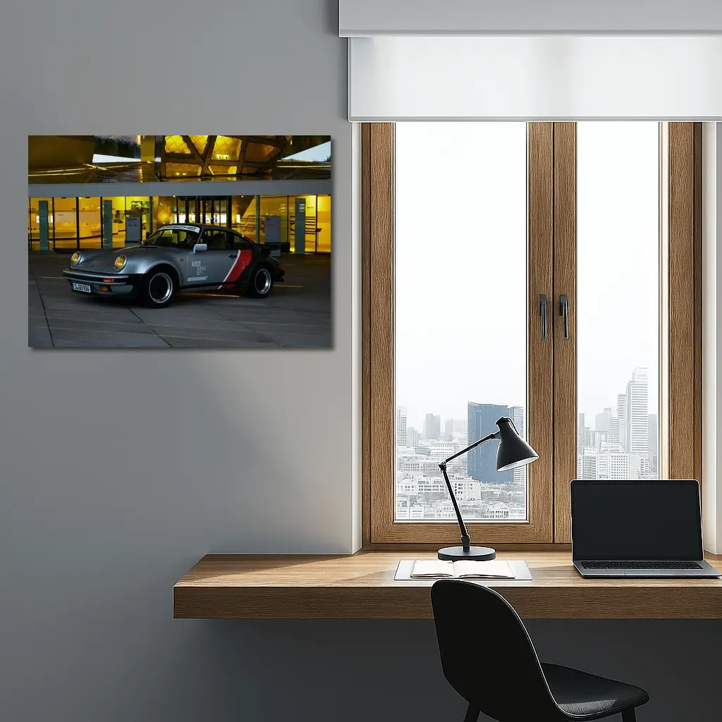 Porsche 911 Turbo Silver Classic Car Night – Wall Art