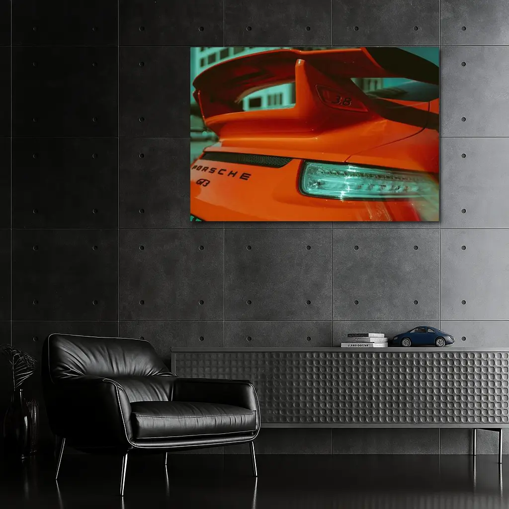 Porsche GT3 Orange Rear Wing Close Up – Wall Art