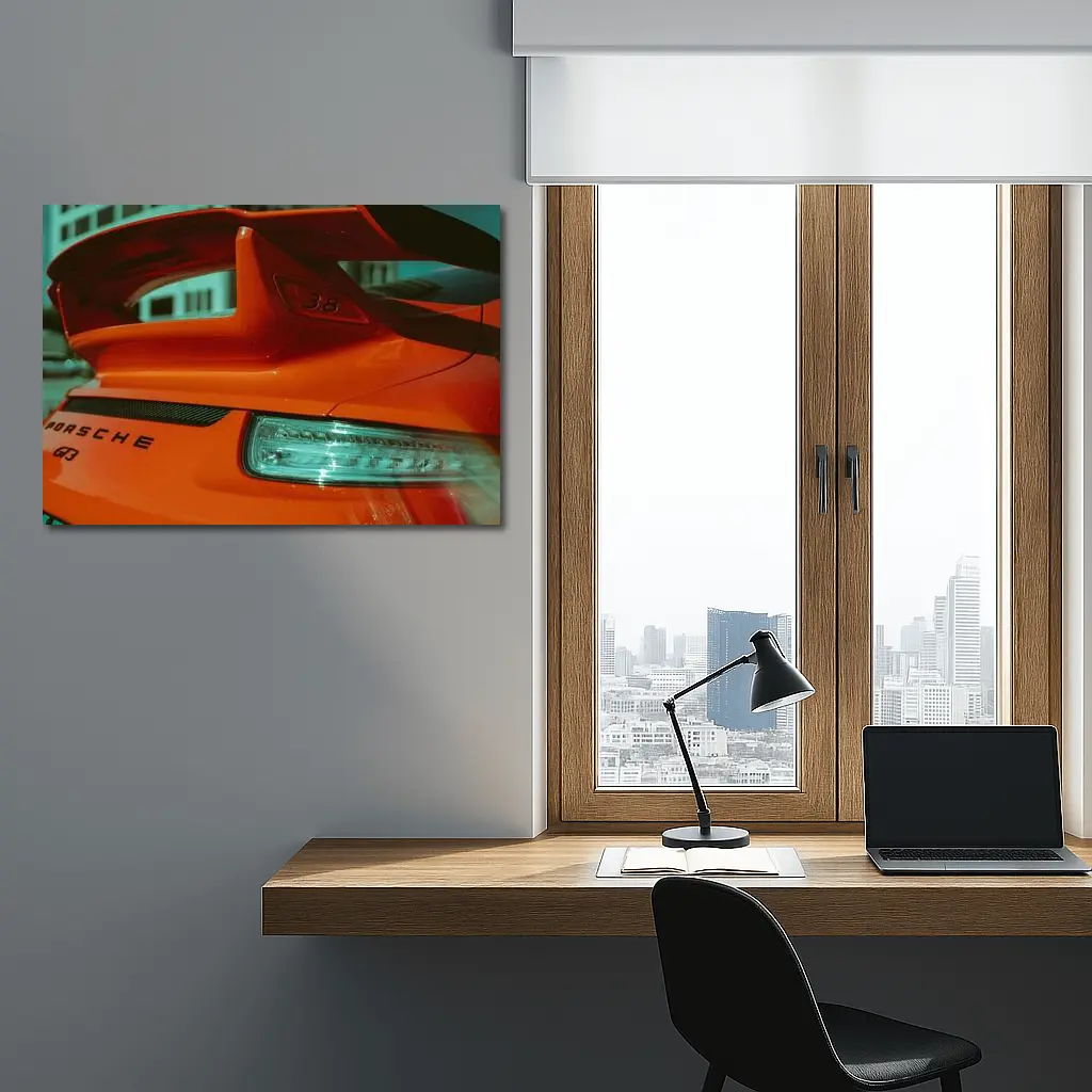 Porsche GT3 Orange Rear Wing Close Up – Wall Art