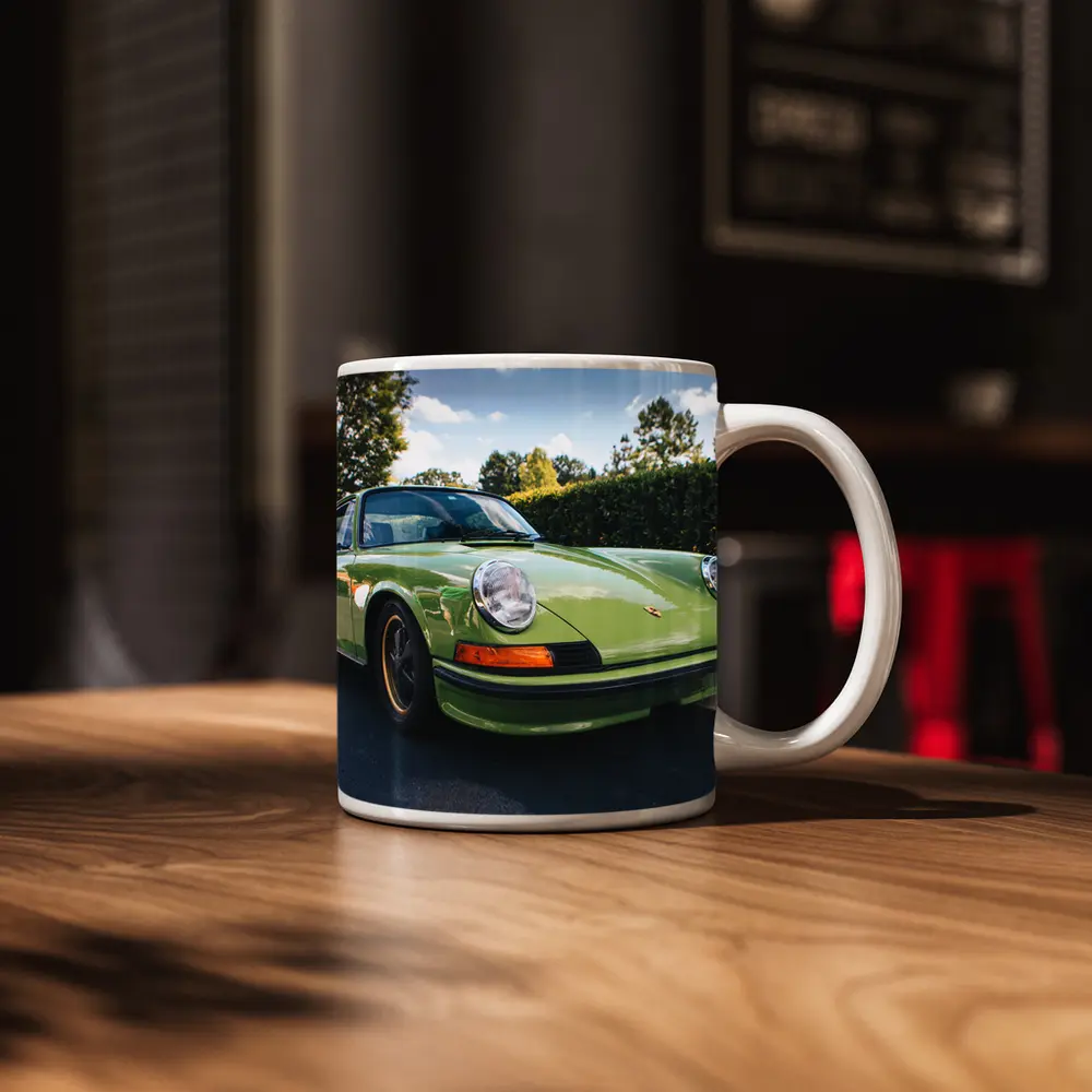 Porsche 911 Classic Green Car Parking Lot – Mugs