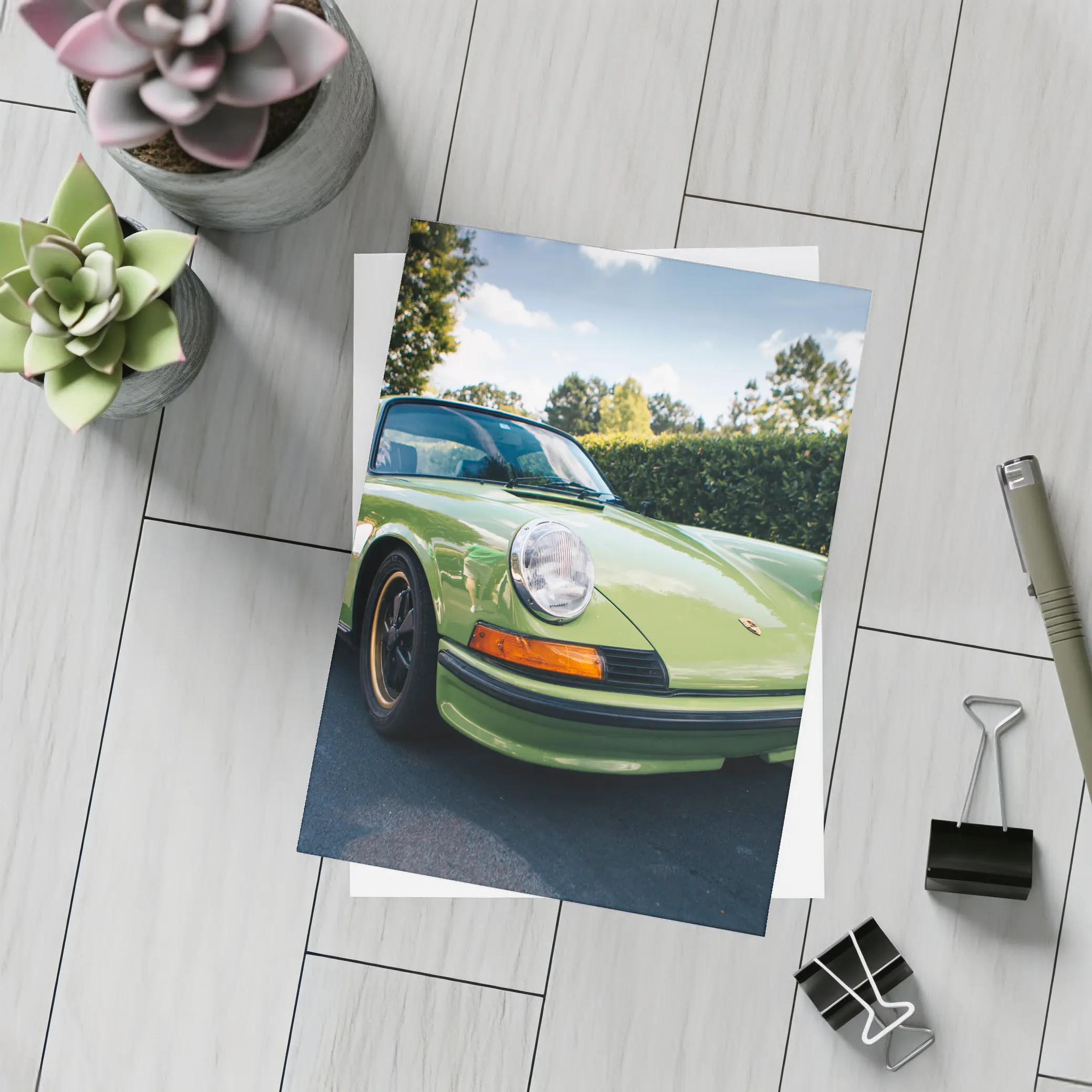 Porsche 911 Classic Green Car Parking Lot – Postcards