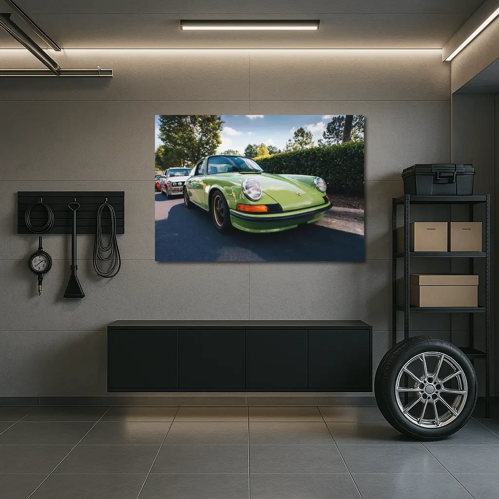 Porsche 911 Classic Green Car Parking Lot – Wall Art