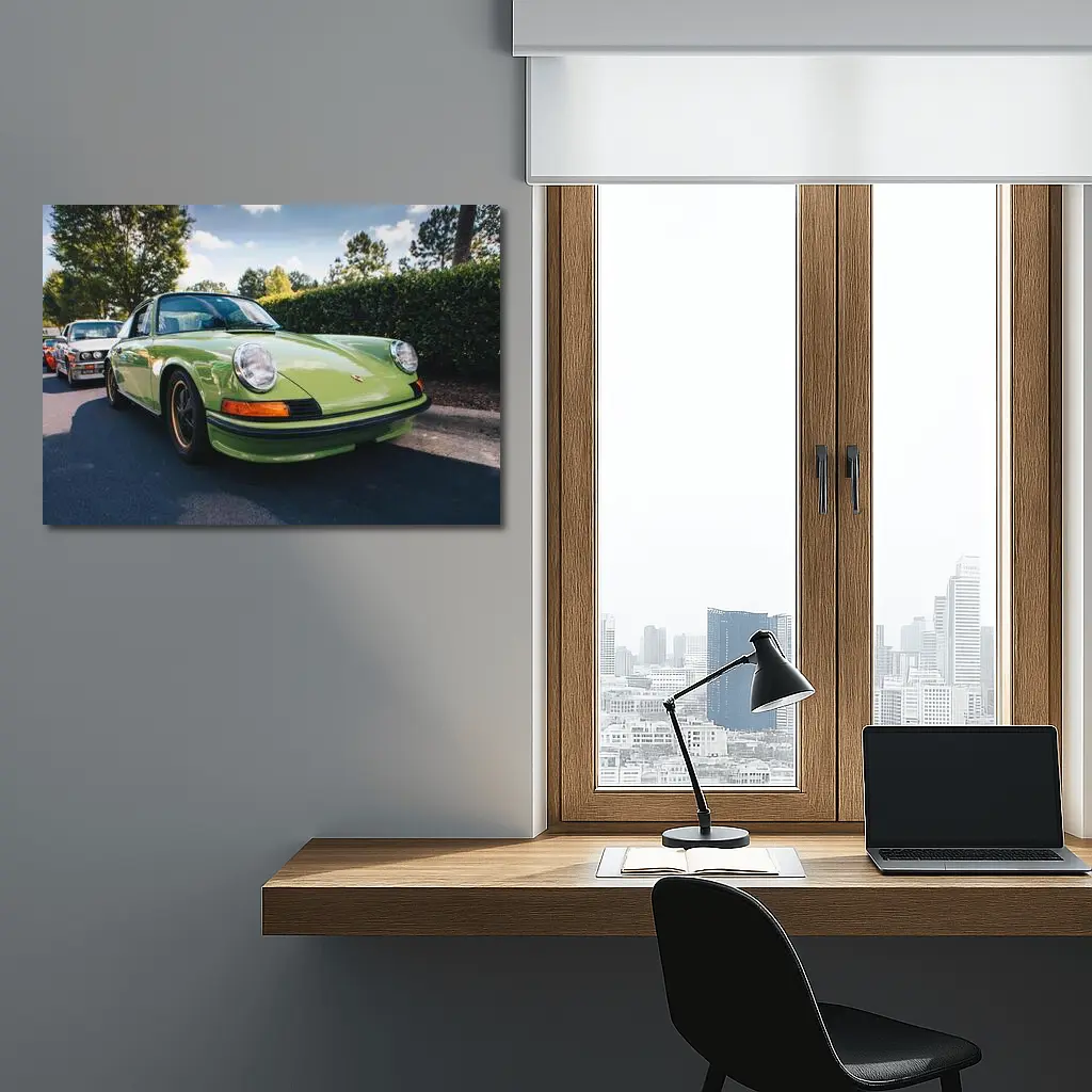 Porsche 911 Classic Green Car Parking Lot – Wall Art