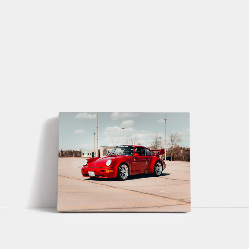 Red Porsche 911 Parked Open Lot – Wall Art
