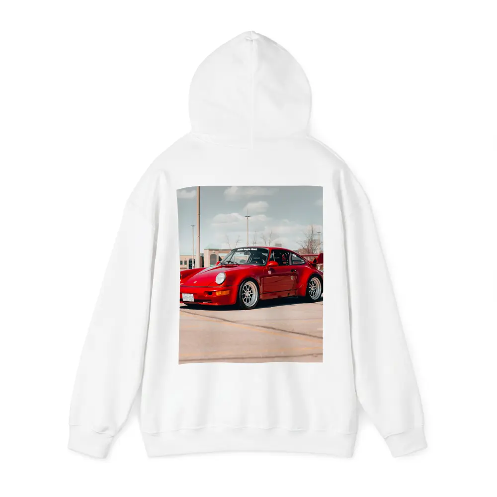 Red Porsche 911 Parked Open Lot – Hoodies