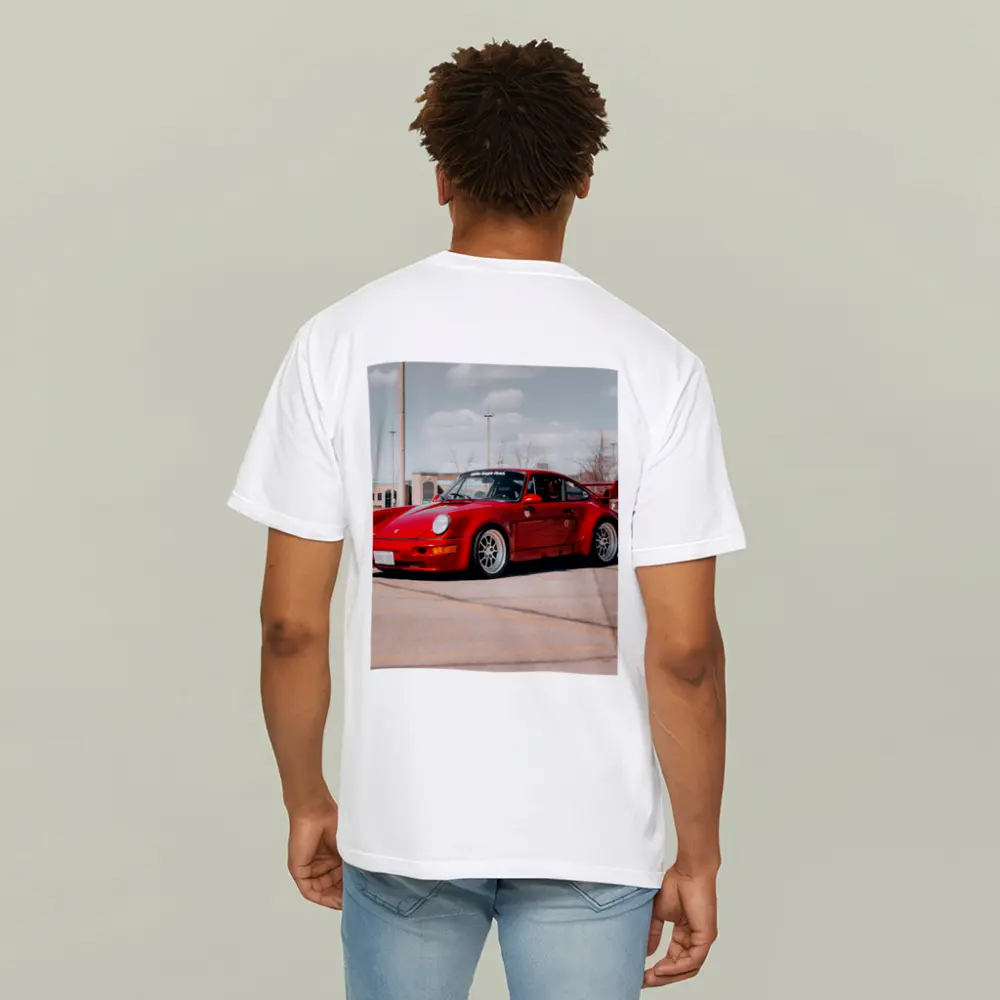 Red Porsche 911 Parked Open Lot – T-Shirts