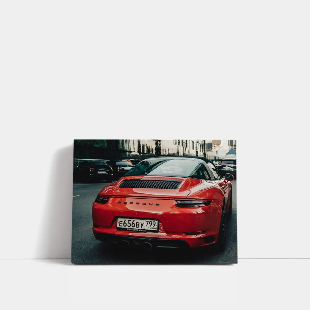 Red Porsche 911 Rear View City Street – Wall Art
