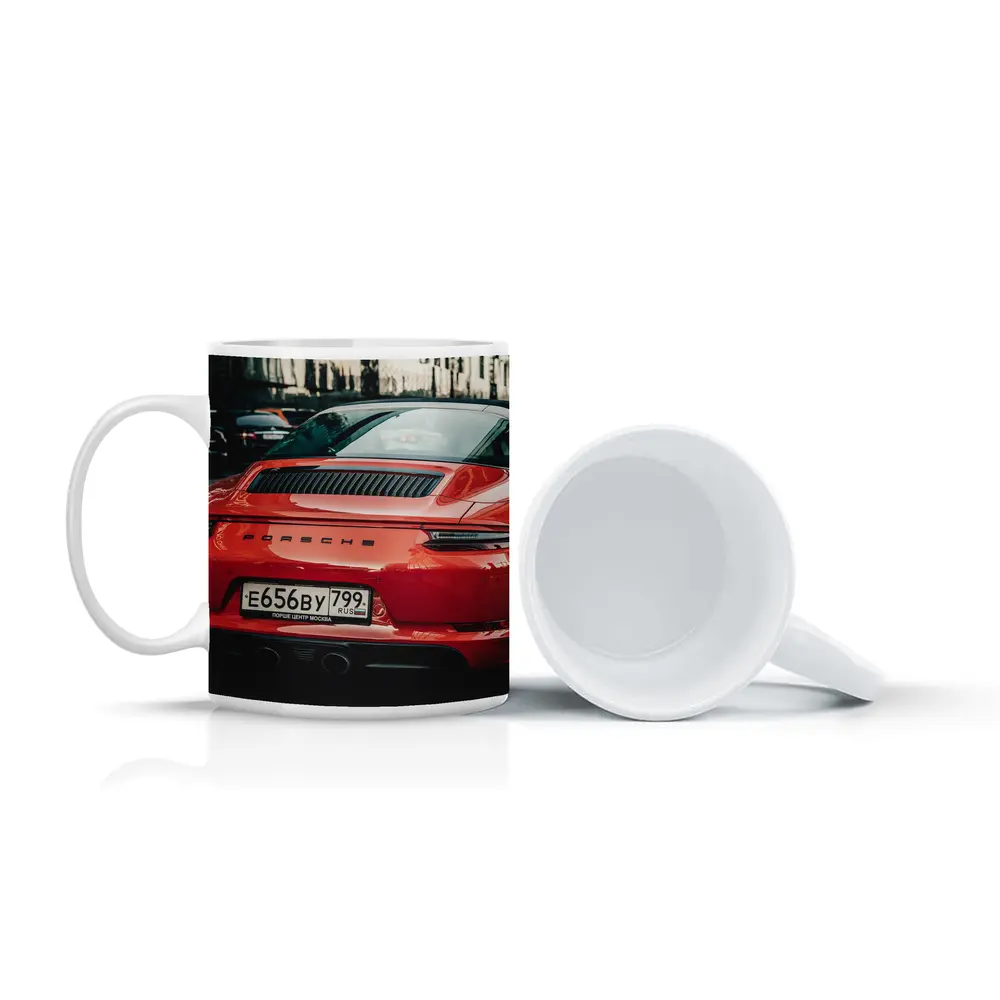 Red Porsche 911 Rear View City Street – Mugs