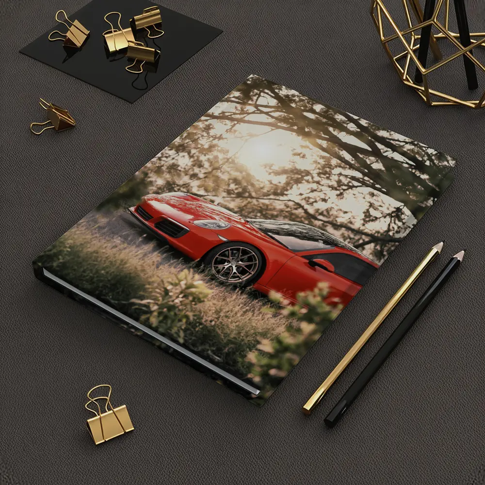 Red Porsche 911 Parked Under Golden Trees – Notebooks