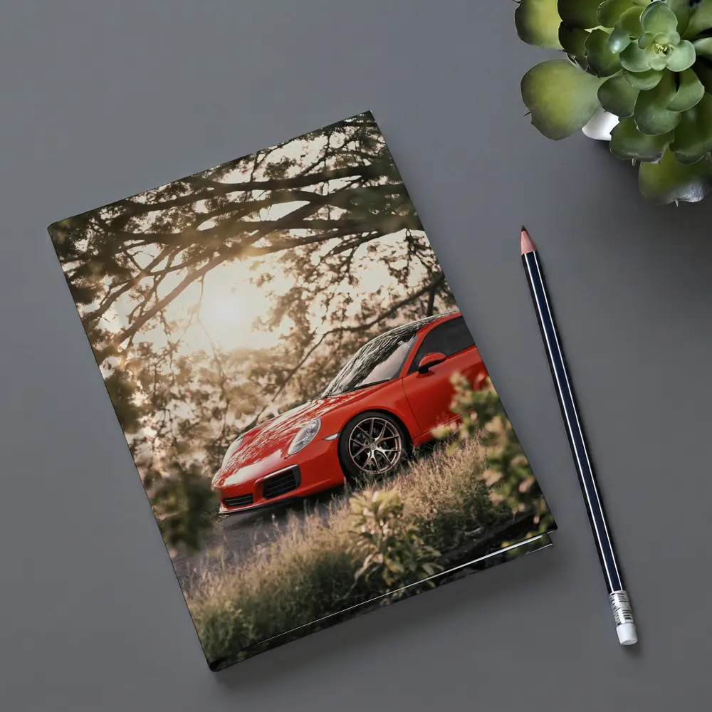 Red Porsche 911 Parked Under Golden Trees – Notebooks