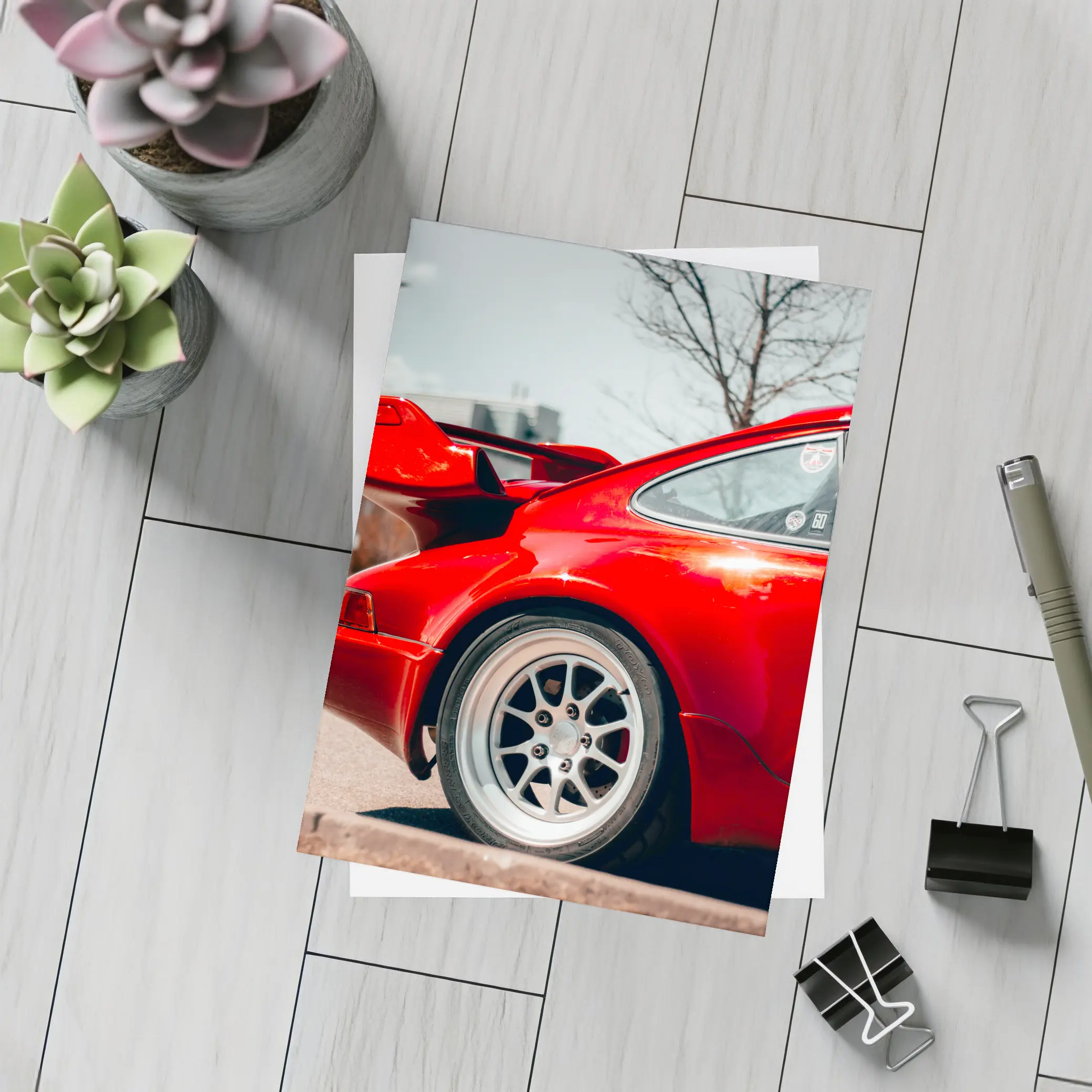 Red Porsche 911 Rear Wing Urban Street – Postcards