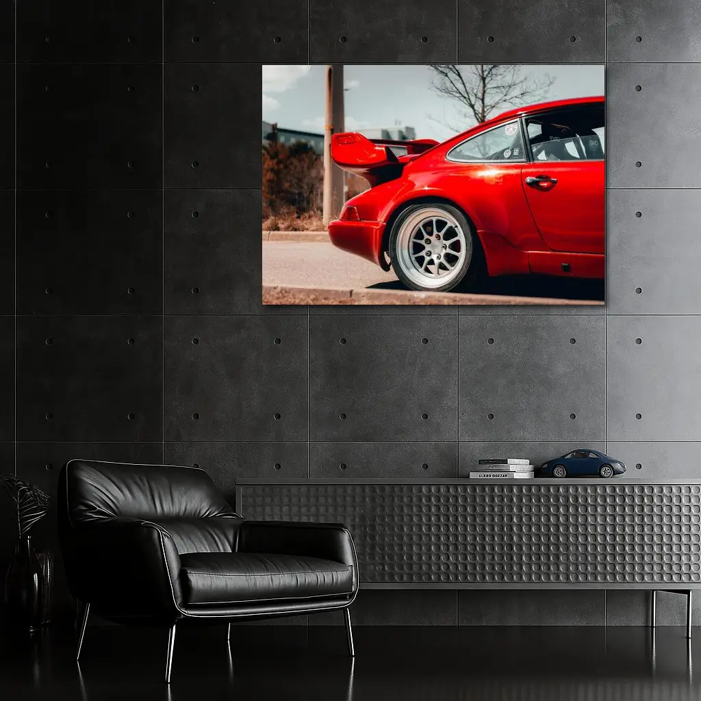 Red Porsche 911 Rear Wing Urban Street – Wall Art