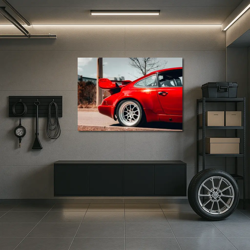 Red Porsche 911 Rear Wing Urban Street – Wall Art