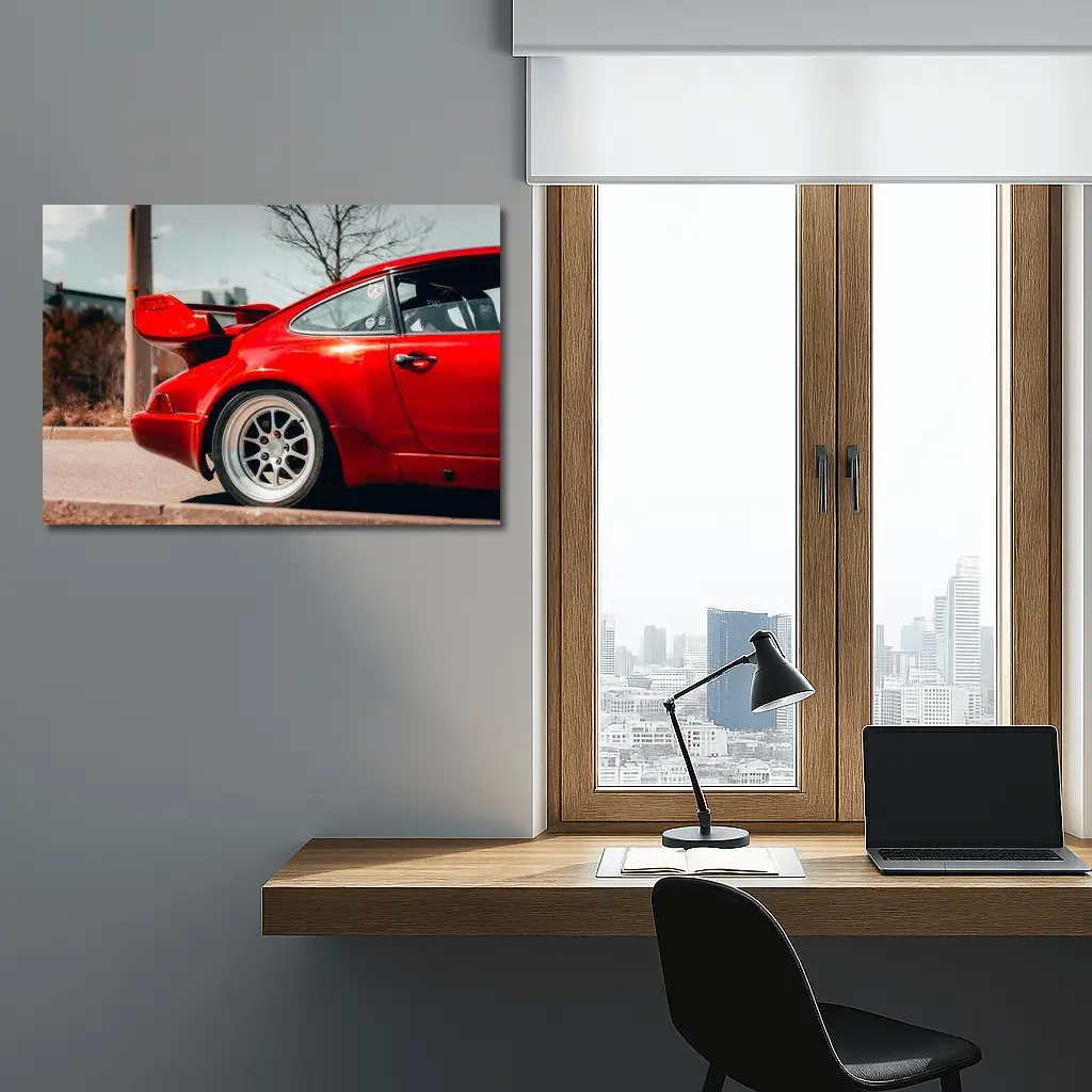 Red Porsche 911 Rear Wing Urban Street – Wall Art