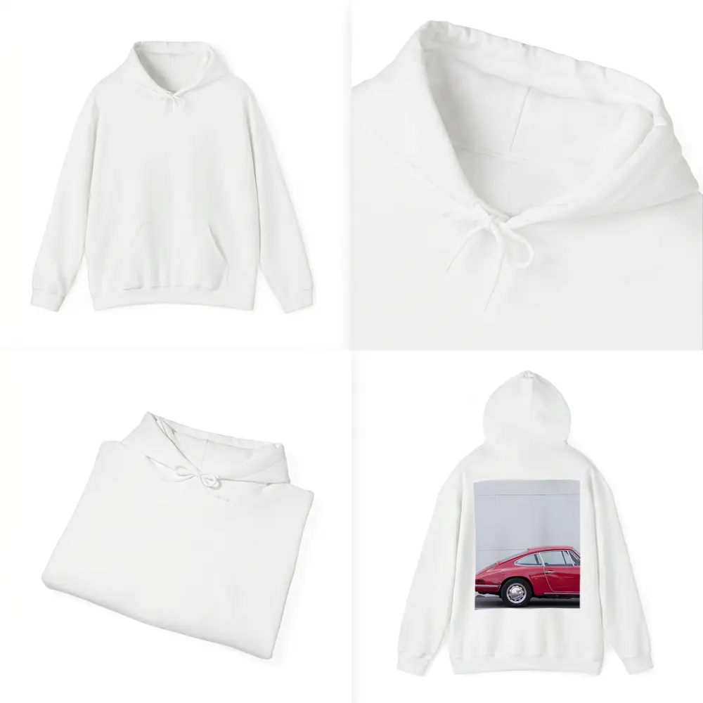 Classic Red Porsche 911 Against White Wall – Hoodies