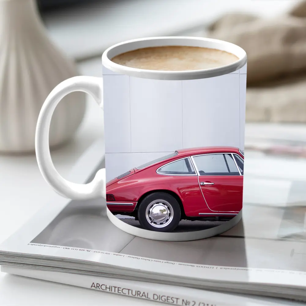Classic Red Porsche 911 Against White Wall – Mugs