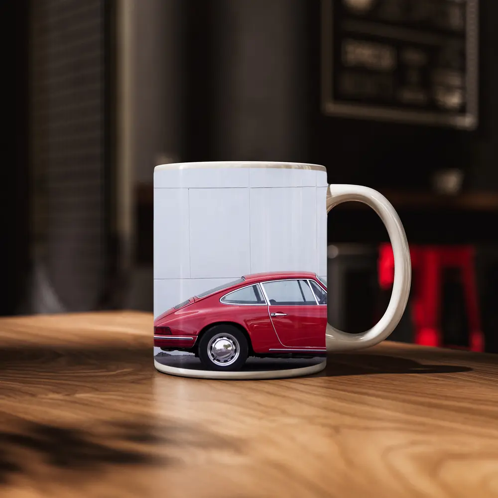 Classic Red Porsche 911 Against White Wall – Mugs