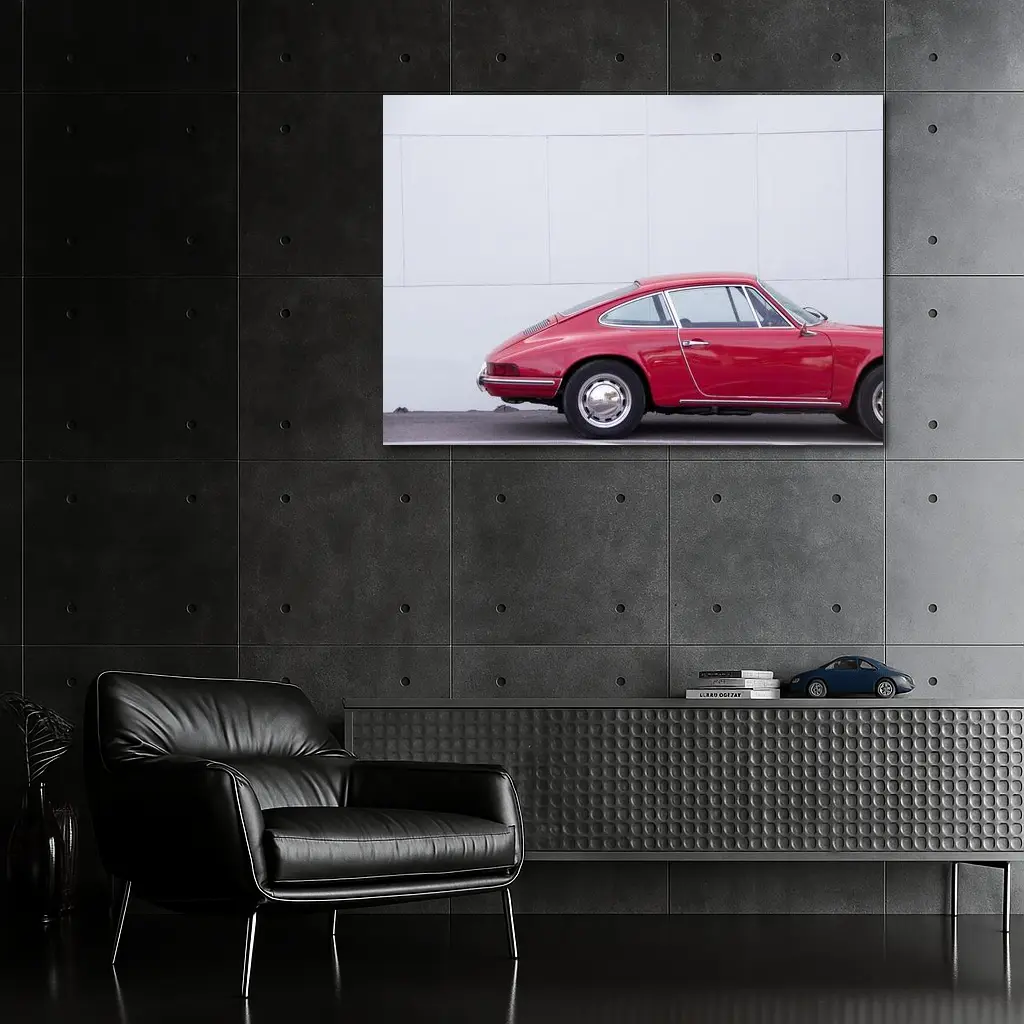 Classic Red Porsche 911 Against White Wall – Wall Art