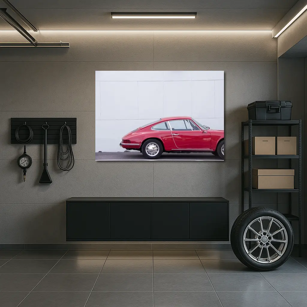 Classic Red Porsche 911 Against White Wall – Wall Art