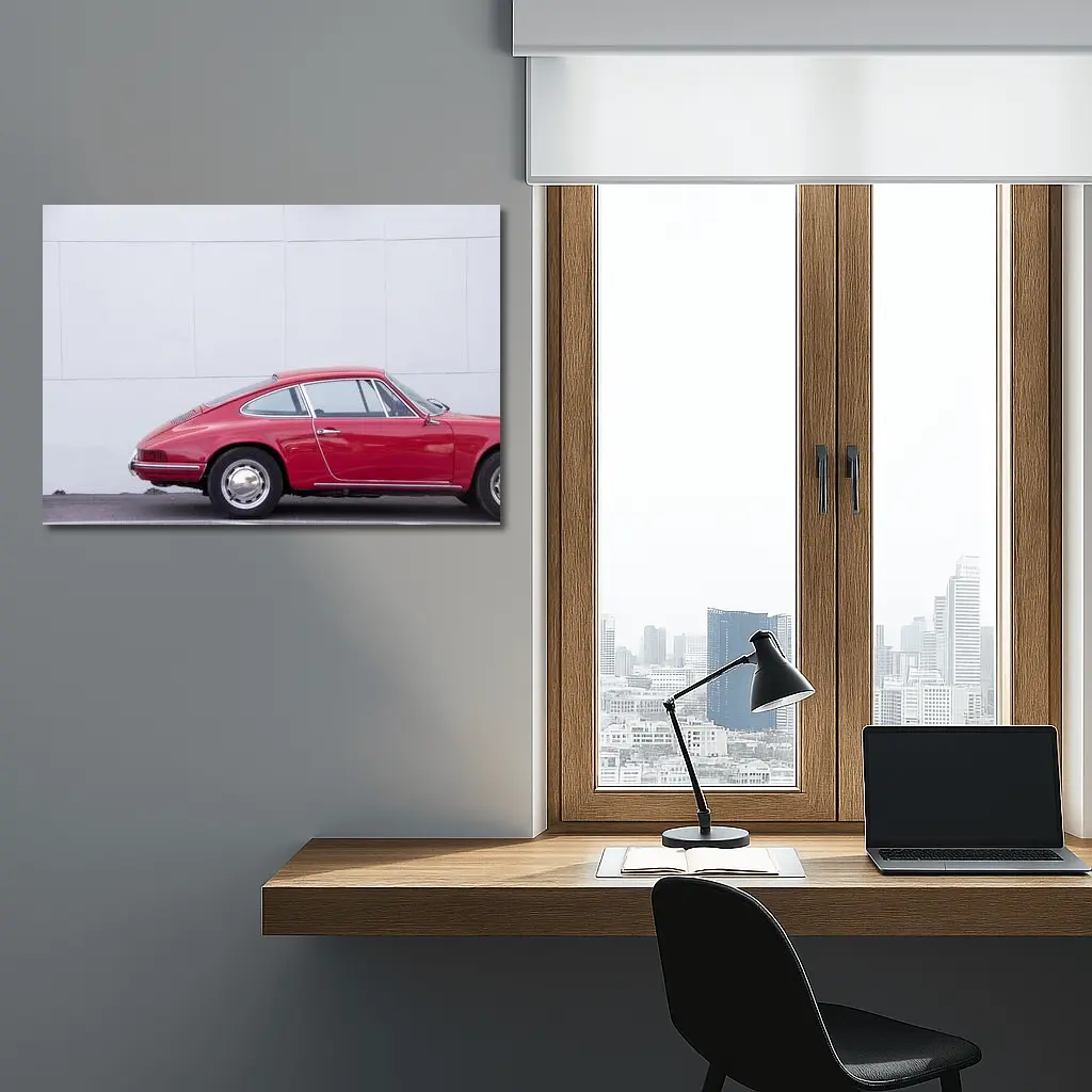 Classic Red Porsche 911 Against White Wall – Wall Art