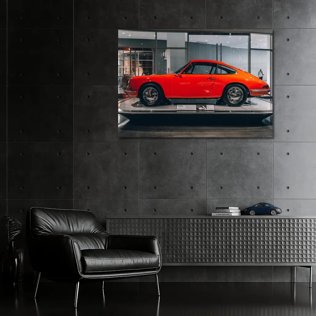 Classic Porsche 911 Red Museum Display – Wall Art