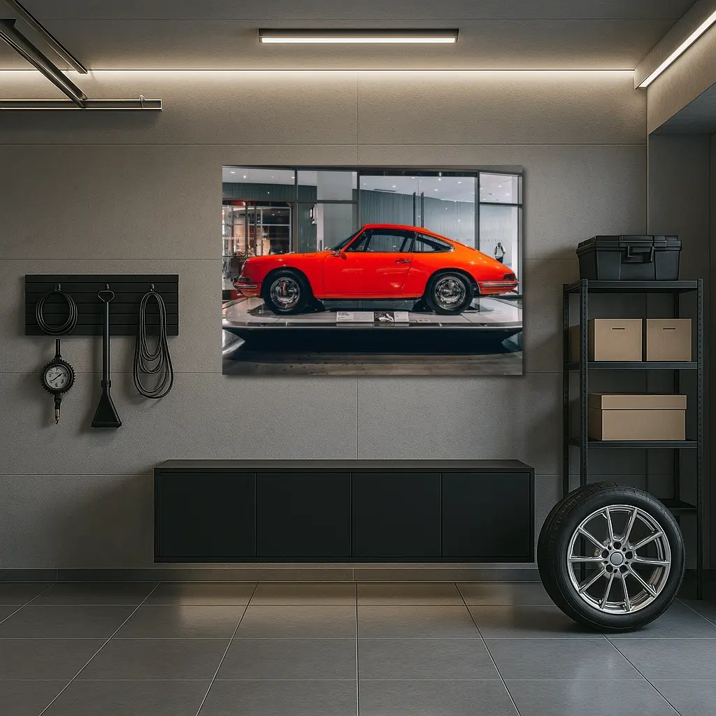 Classic Porsche 911 Red Museum Display – Wall Art