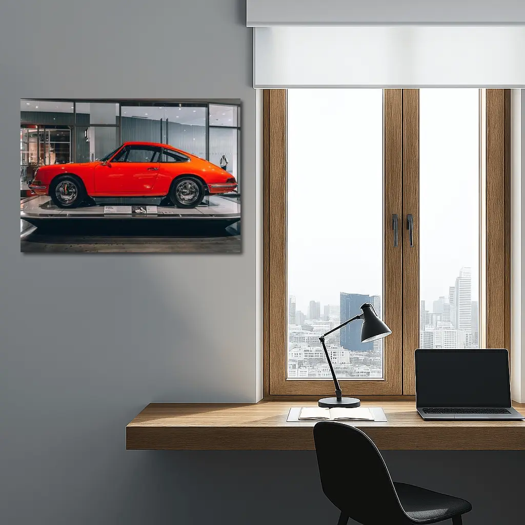 Classic Porsche 911 Red Museum Display – Wall Art