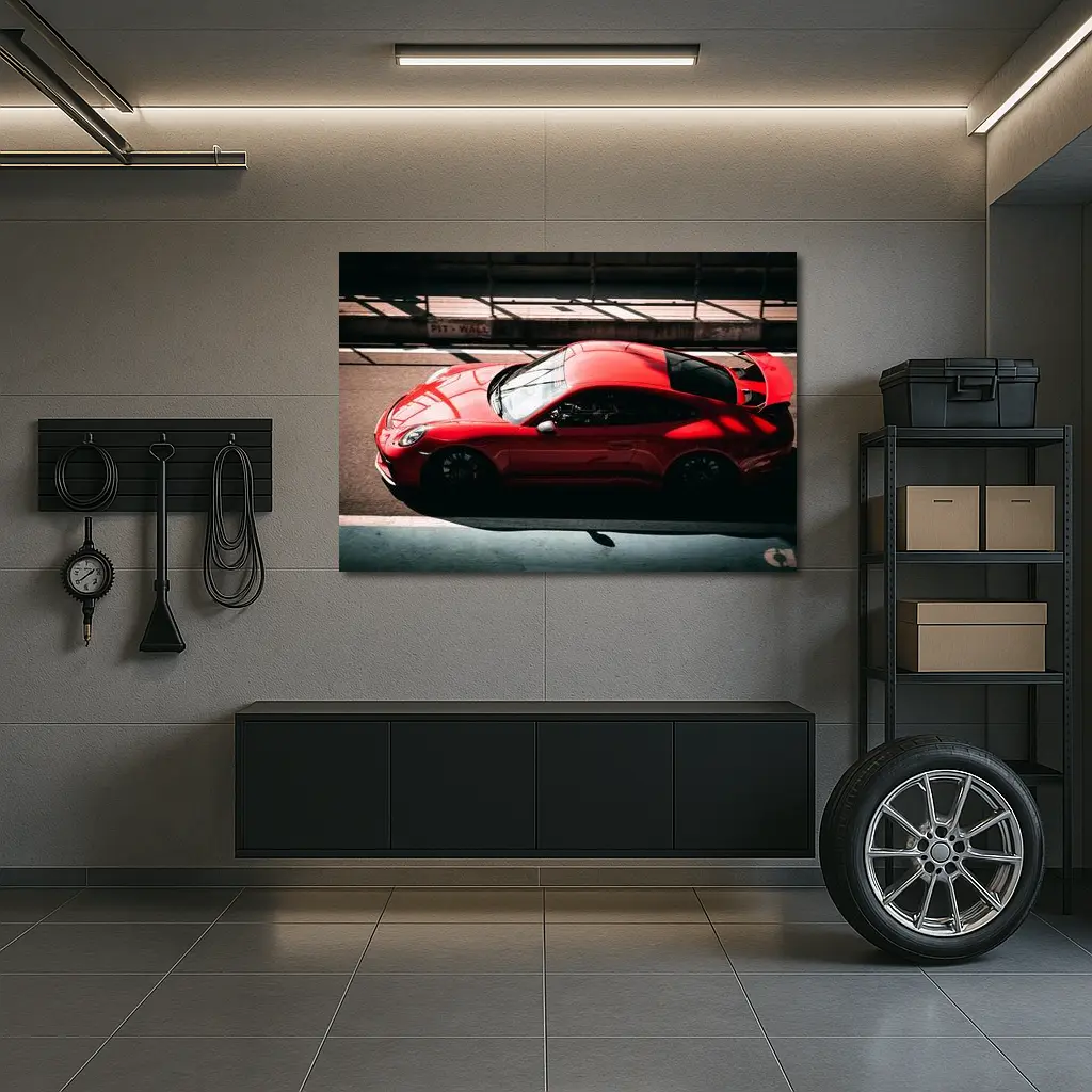 Red Porsche 911 GT3 On Race Track – Wall Art