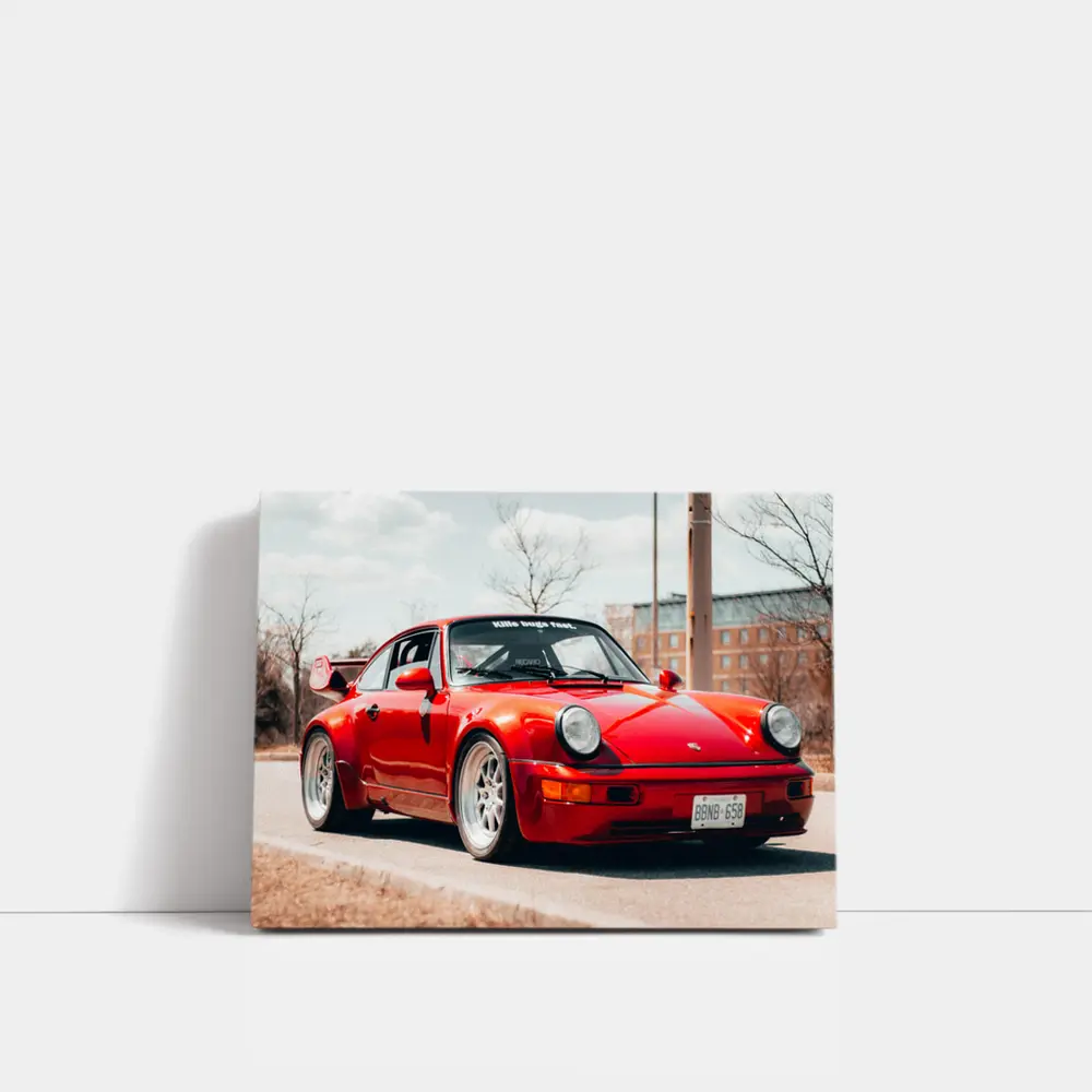 Red Porsche 911 Parked on Urban Street – Wall Art