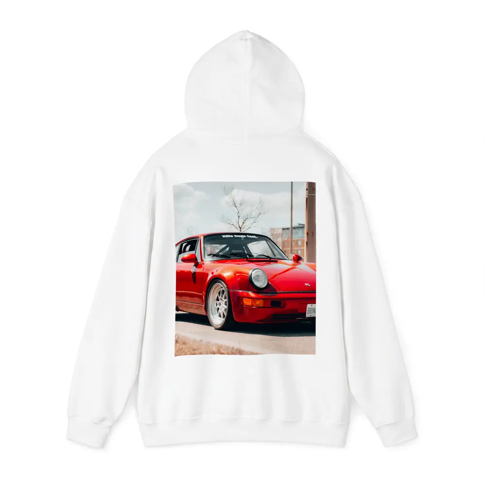 Red Porsche 911 Parked on Urban Street – Hoodies