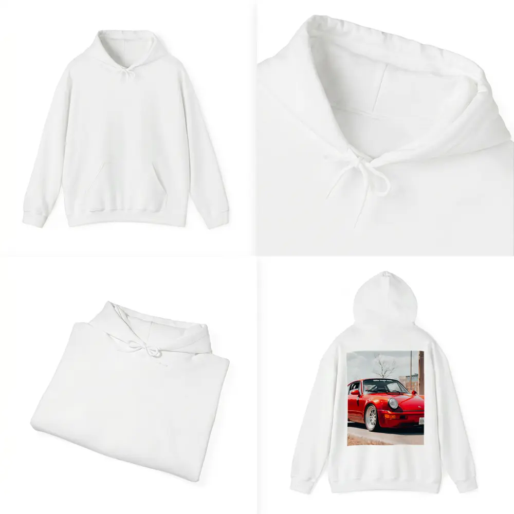 Red Porsche 911 Parked on Urban Street – Hoodies