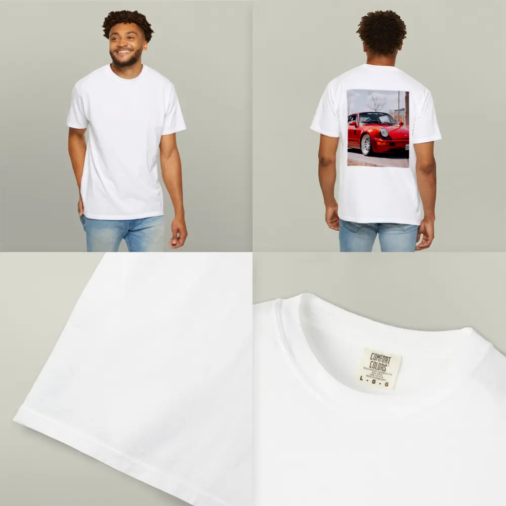 Red Porsche 911 Parked on Urban Street – T-Shirts