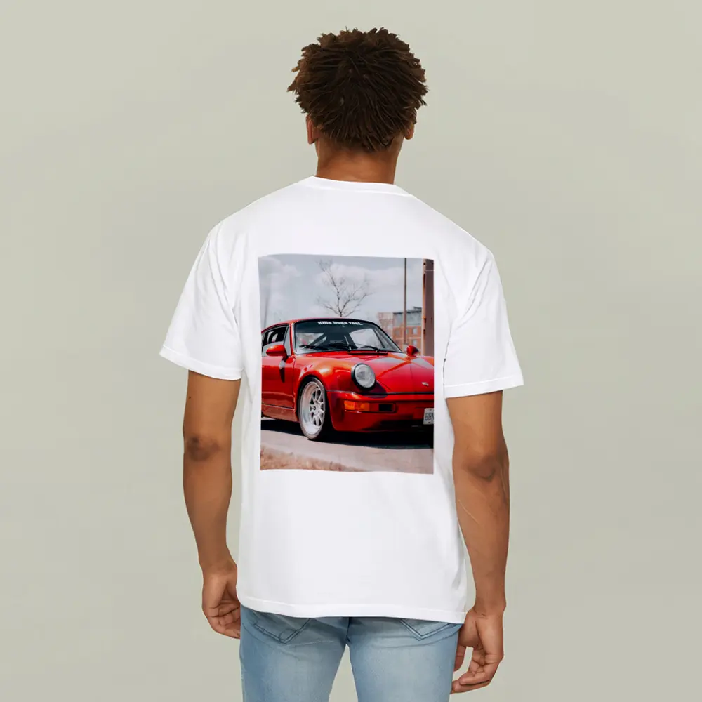 Red Porsche 911 Parked on Urban Street – T-Shirts