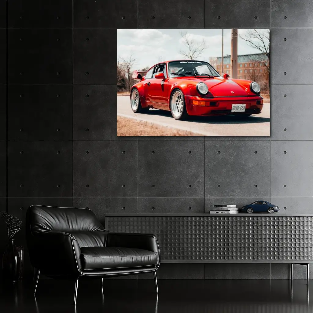 Red Porsche 911 Parked on Urban Street – Wall Art