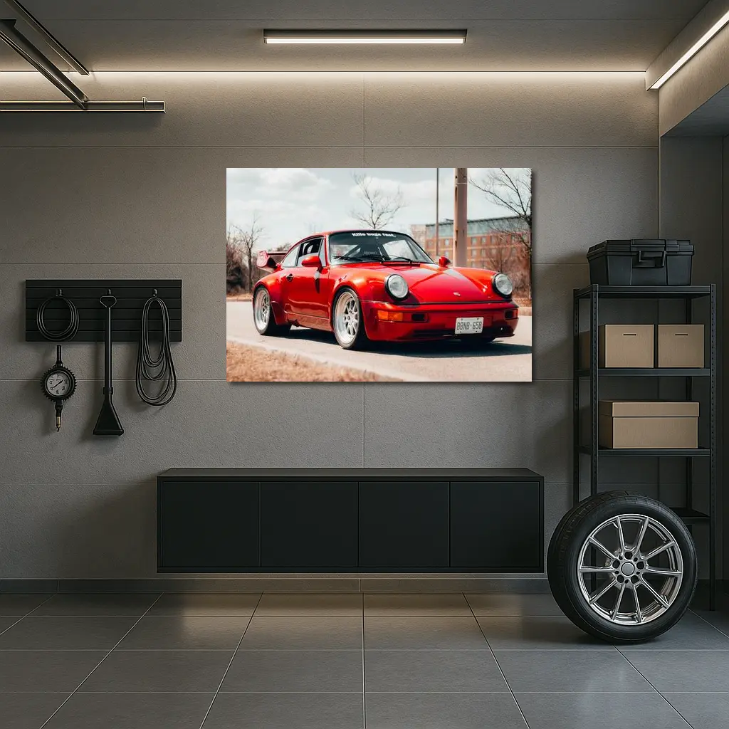 Red Porsche 911 Parked on Urban Street – Wall Art