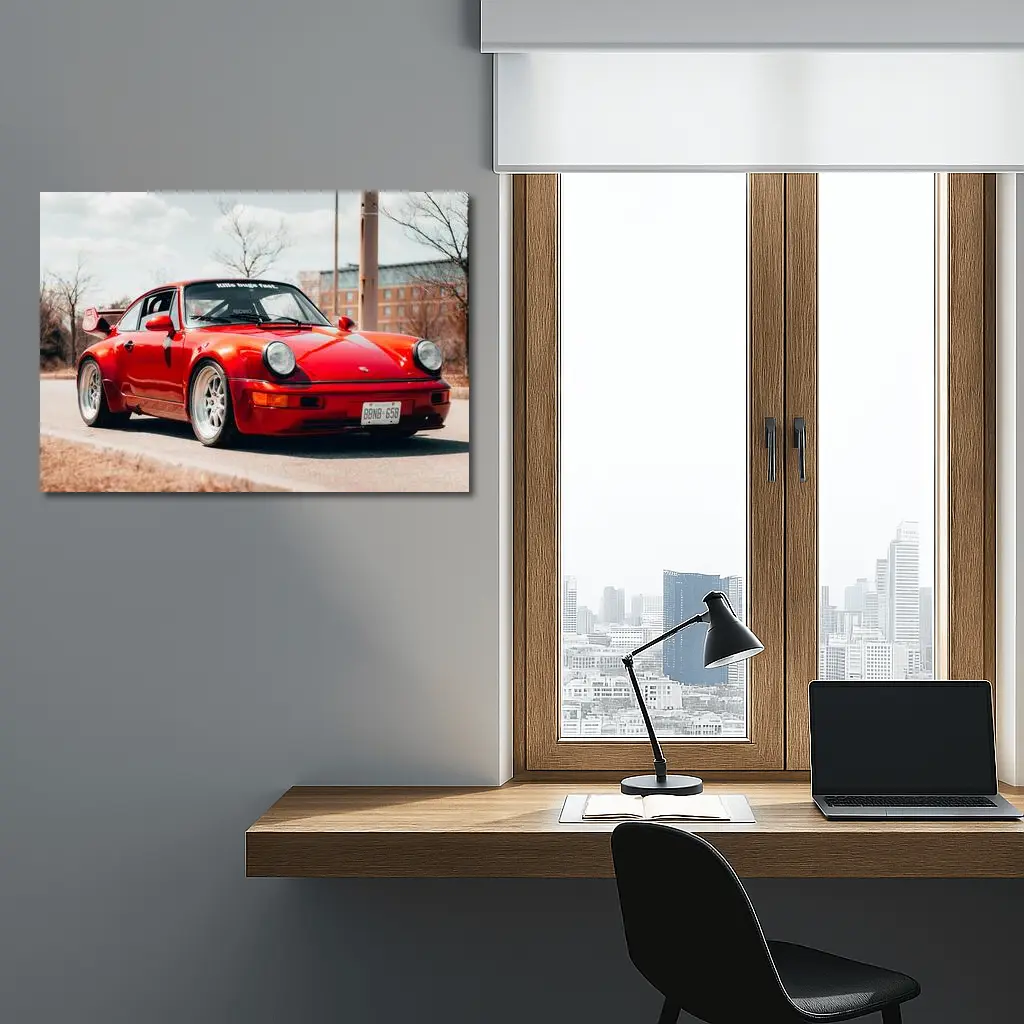 Red Porsche 911 Parked on Urban Street – Wall Art