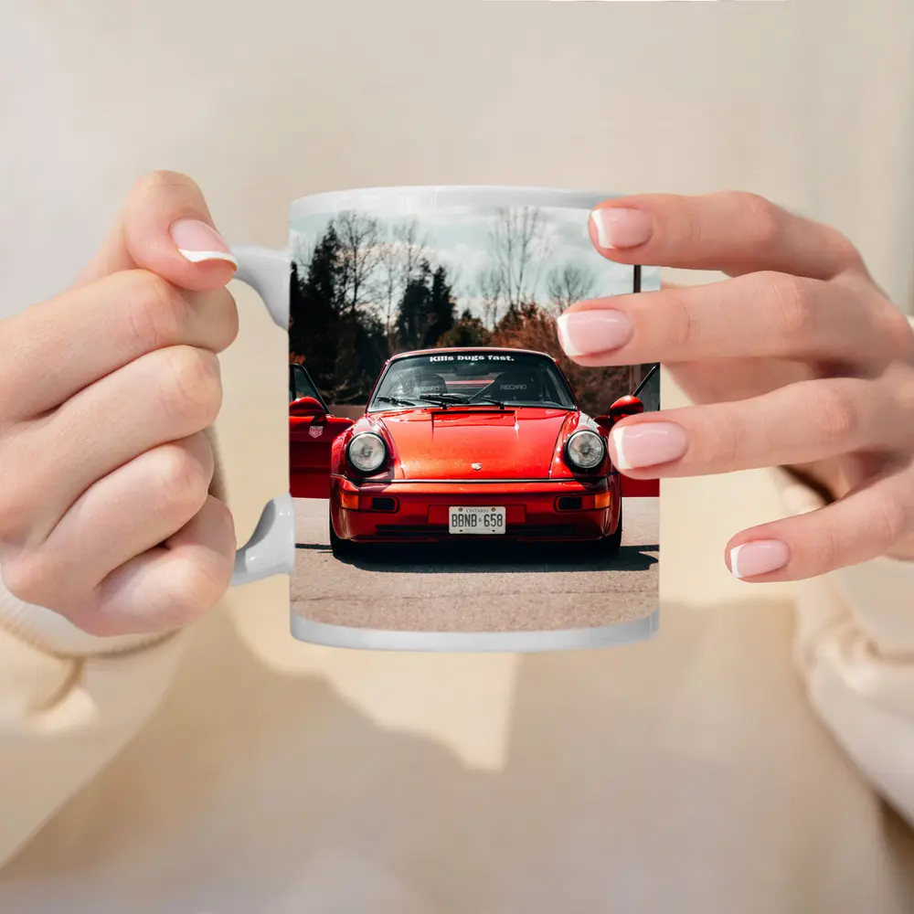 Red Porsche 911 Front View Doors Open – Mugs