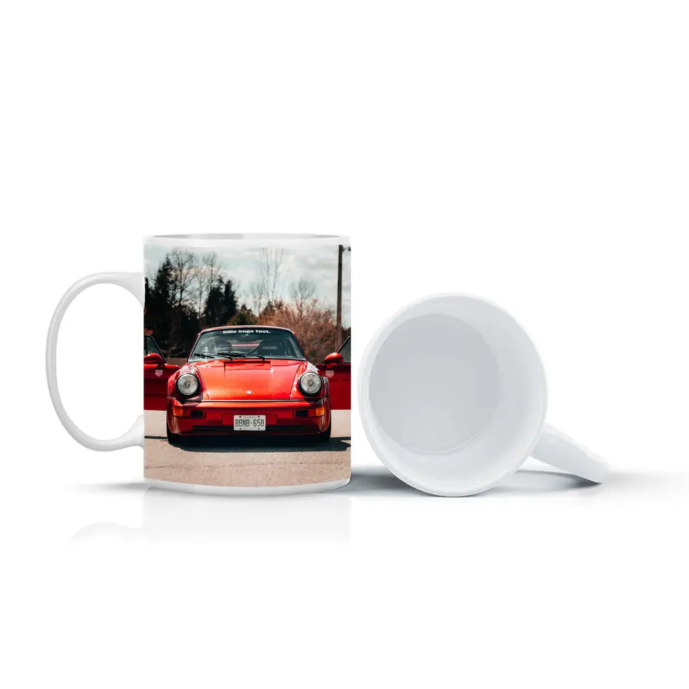 Red Porsche 911 Front View Doors Open – Mugs