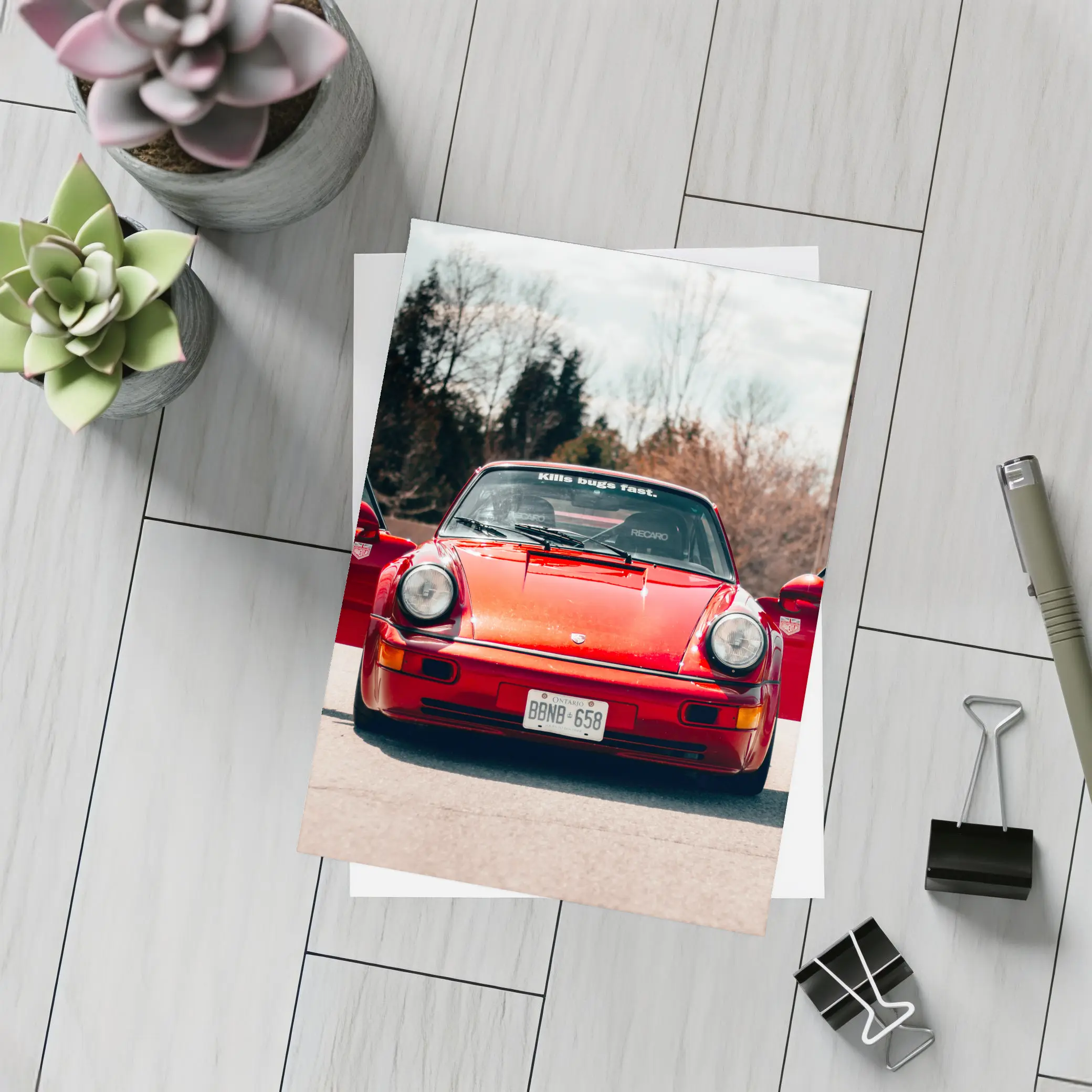 Red Porsche 911 Front View Doors Open – Postcards