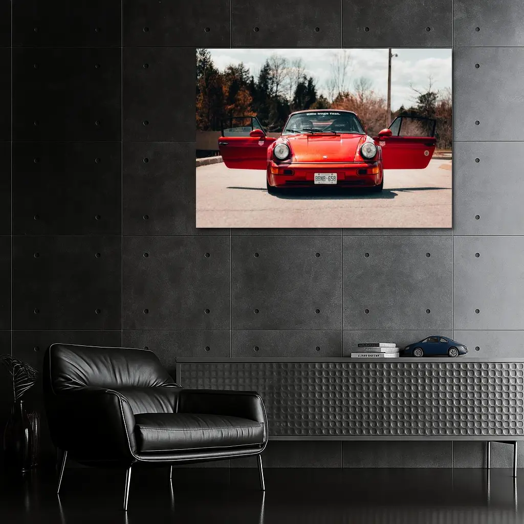 Red Porsche 911 Front View Doors Open – Wall Art