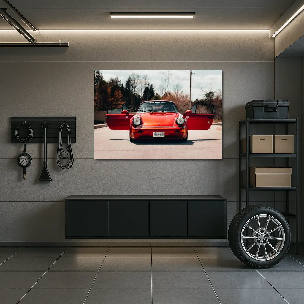 Red Porsche 911 Front View Doors Open – Wall Art